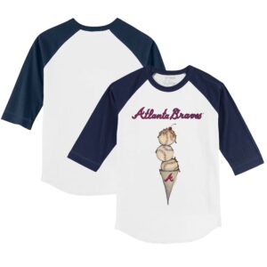 Youth Tiny Turnip White/Navy Atlanta Braves Triple Scoop 3/4-Sleeve Raglan T-Shirt