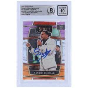Santos Escobar WWE Autographed 2022 Panini Select Purple & Orange Prizms #76 Beckett Fanatics Witnessed Authenticated 10 Card