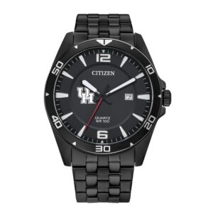 Men's Houston Cougars Citizen Quartz Black-Tone Stainless Steel Watch