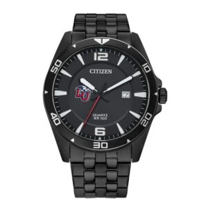 Men's Liberty Flames Citizen Quartz Black-Tone Stainless Steel Watch