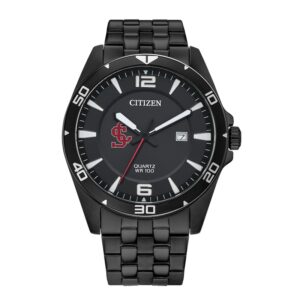 Men's Santa Clara Broncos Citizen Quartz Black-Tone Stainless Steel Watch